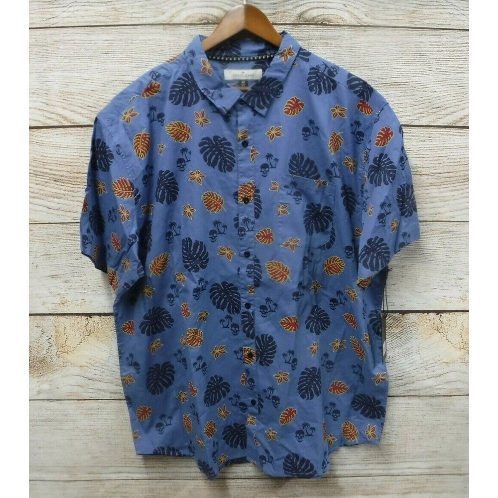 Steve's Jeans Shirt Mens Size 2X Blue Tropical Skull Print Button Down Shirt New